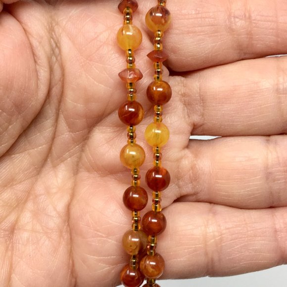 Handmade Fall Inspired Amber Toned and Carnelian Bead Choker Necklace - Picture 8 of 10